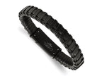 FJC Finejewelers Stainless Steel Black IP-plated Cable and Black Leather Bracelet 8.5 Inches x 11.5 mm