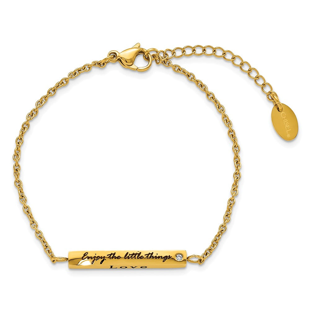 FJC Finejewelers Stainless Steel Fancy Yellow IP CZ Enjoy the Little Things Bracelet 7 Inches x 3.7 mm
