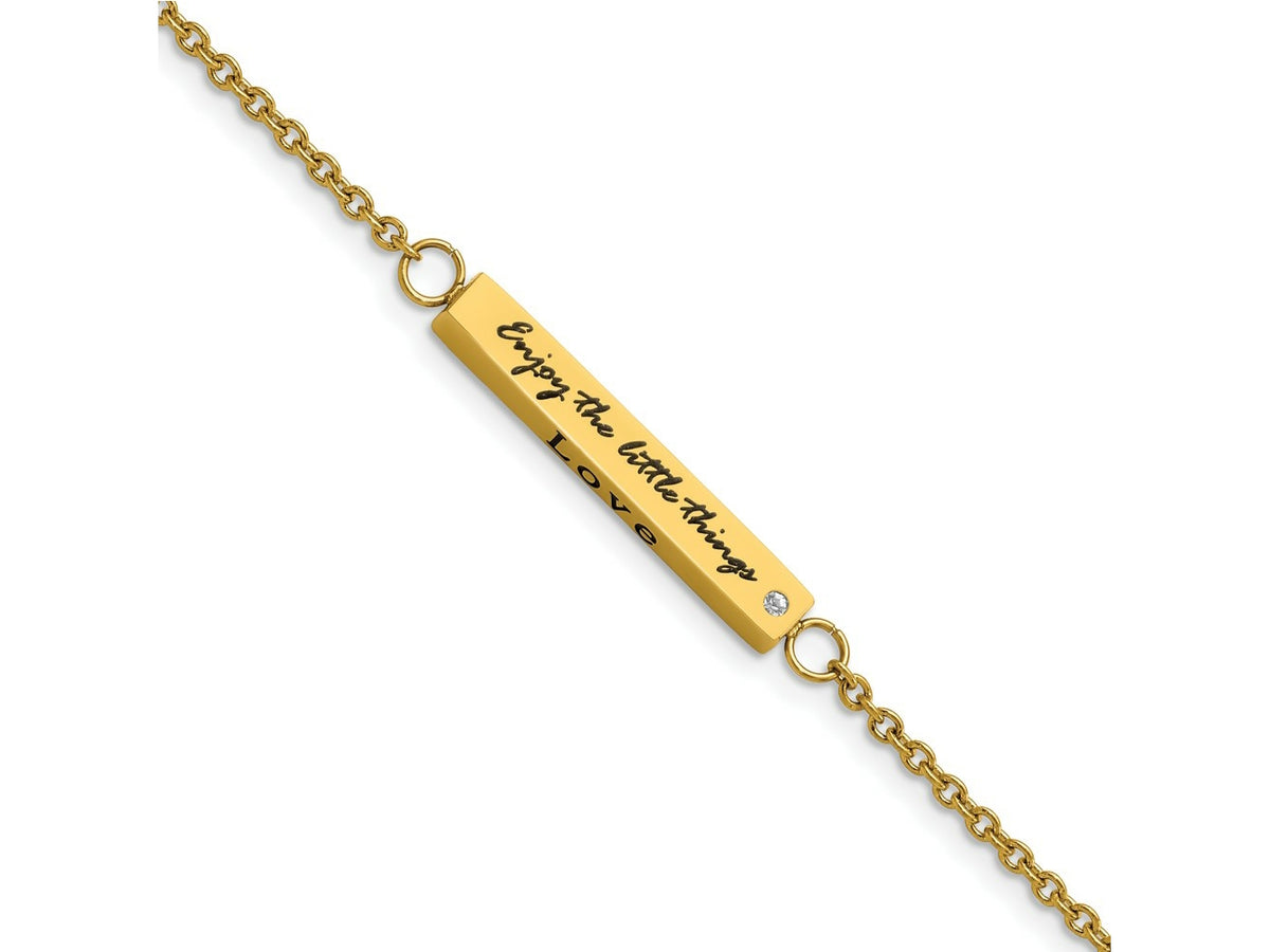 FJC Finejewelers Stainless Steel Fancy Yellow IP CZ Enjoy the Little Things Bracelet 7 Inches x 3.7 mm
