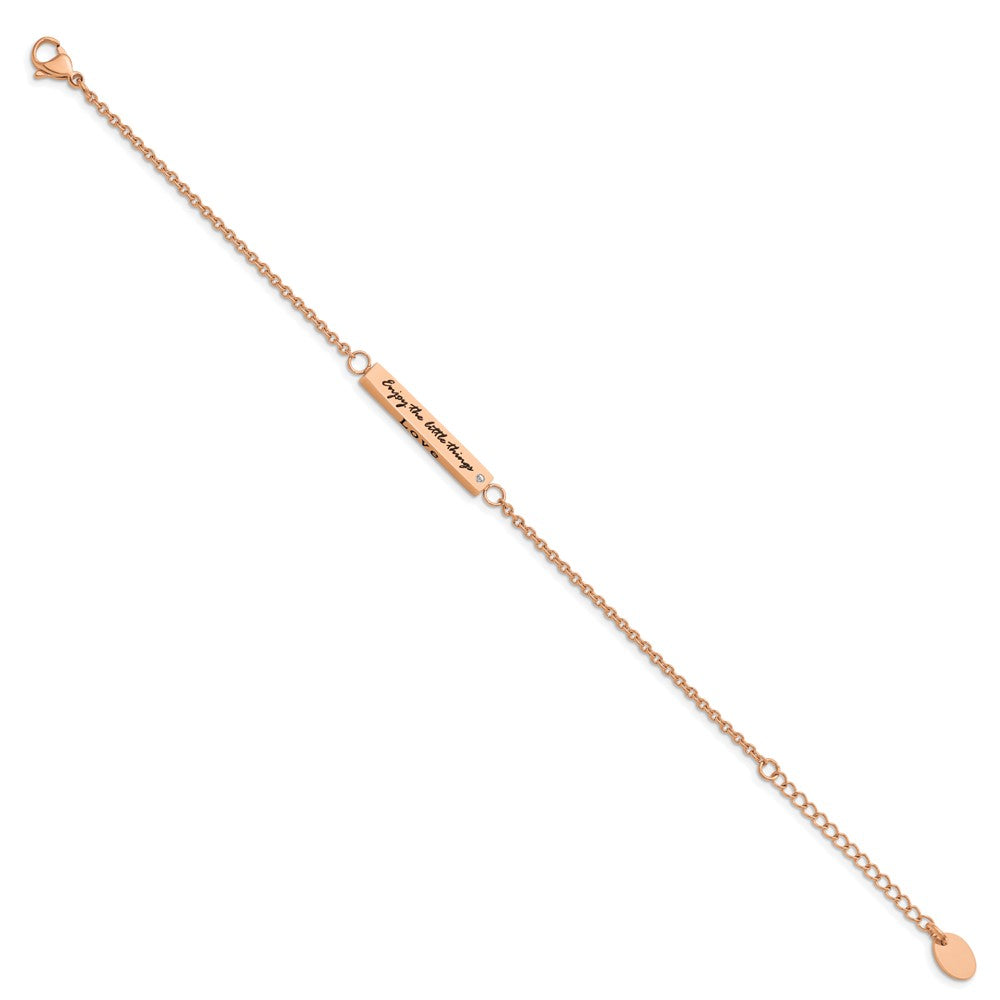 FJC Finejewelers Stainless Steel Cable Rose IP CZ Enjoy the Little Things Bracelet 7 Inches x 4 mm
