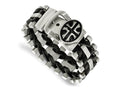 FJC Finejewelers Stainless Steel Antiqued and Brushed Cross Black Leather Adj. Bracelet 6.75 Inches x 26