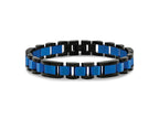 FJC Finejewelers Stainless Steel Link Brushed and Black and Blue IP-plated Bracelet 8.75 Inches x 12 mm