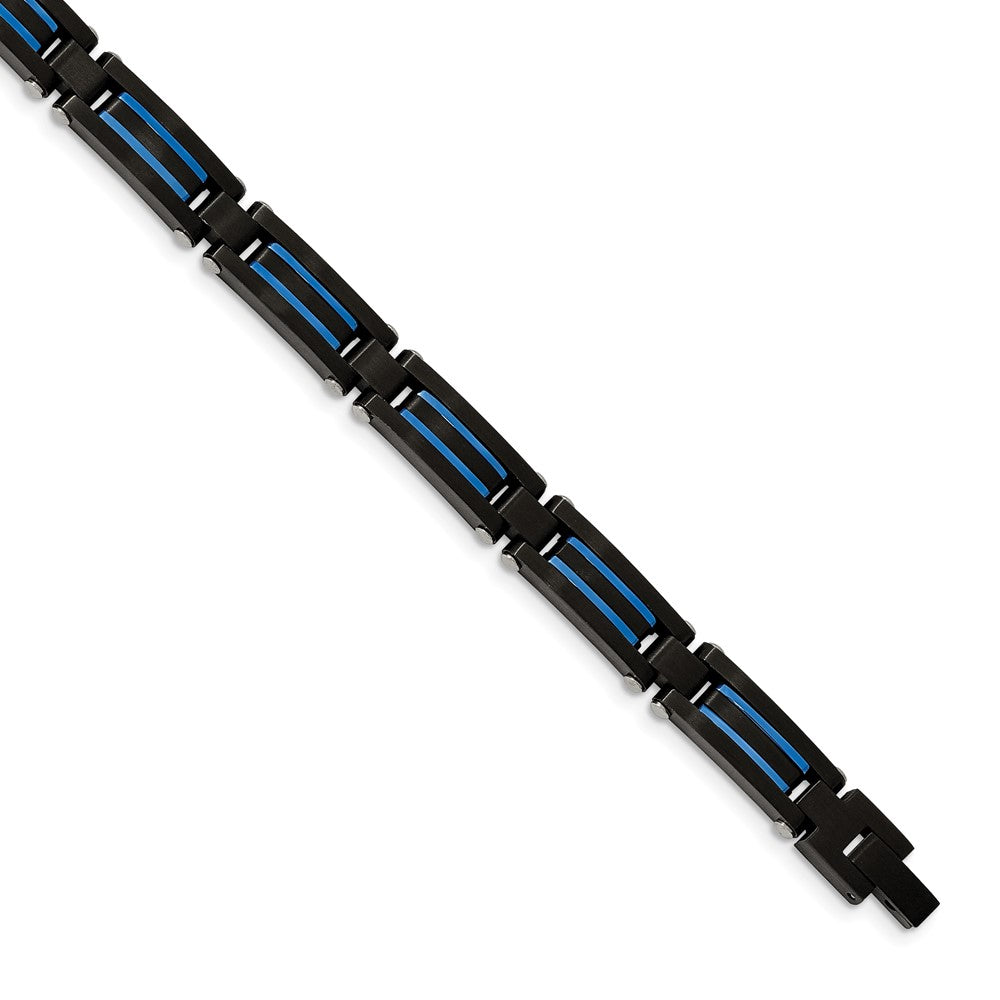 FJC Finejewelers Stainless Steel Link Brushed and Black/Blue IP-plated Bracelet 8.5 Inches x 8.27 mm