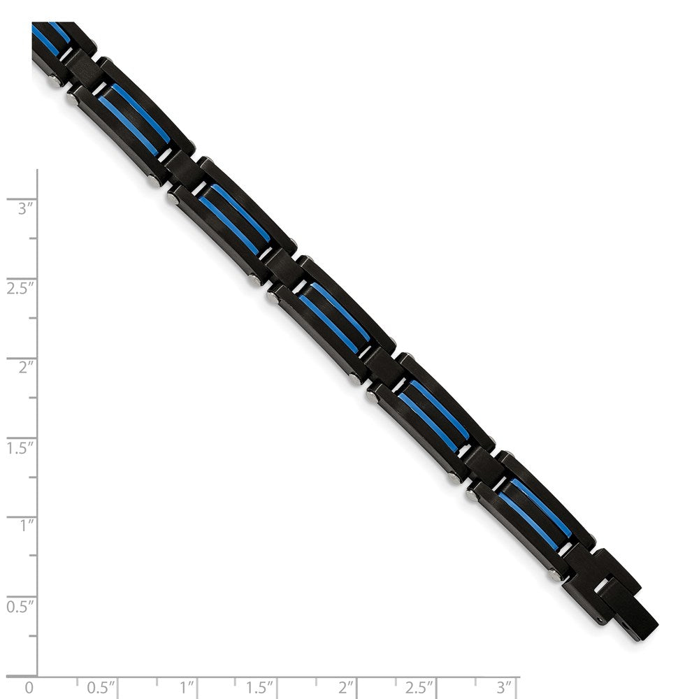 FJC Finejewelers Stainless Steel Link Brushed and Black/Blue IP-plated Bracelet 8.5 Inches x 8.27 mm