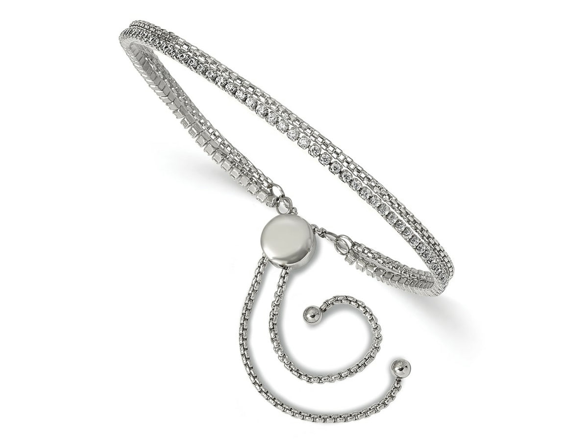 FJC Finejewelers Stainless Steel Box Polished with CZ 2 Strand Bracelet Adjustable to 9.5 inch x 3 mm