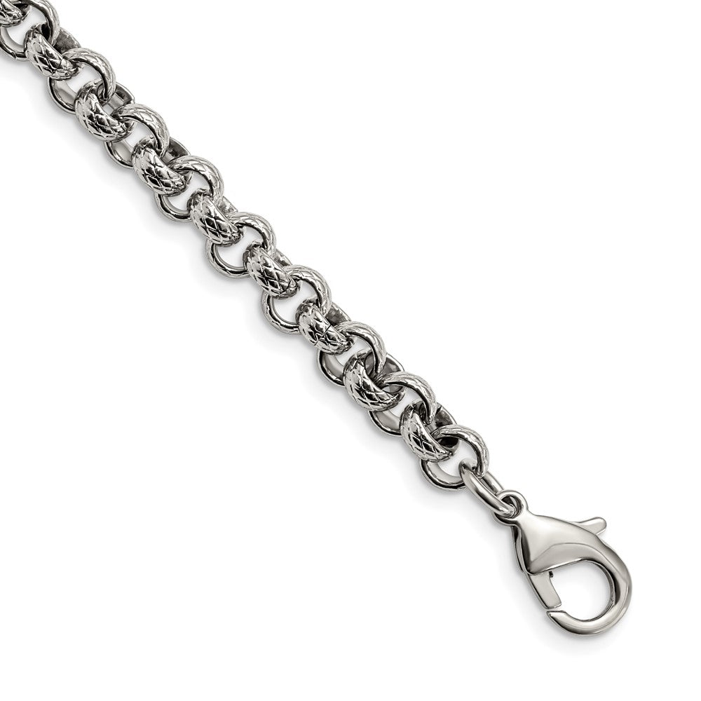 FJC Finejewelers Stainless Steel Rolo Polished and Textured Link Bracelet 8.25 Inches x 7 mm