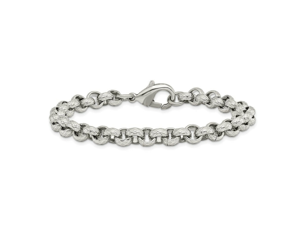 FJC Finejewelers Stainless Steel Rolo Polished and Textured Link Bracelet 8.25 Inches x 7 mm