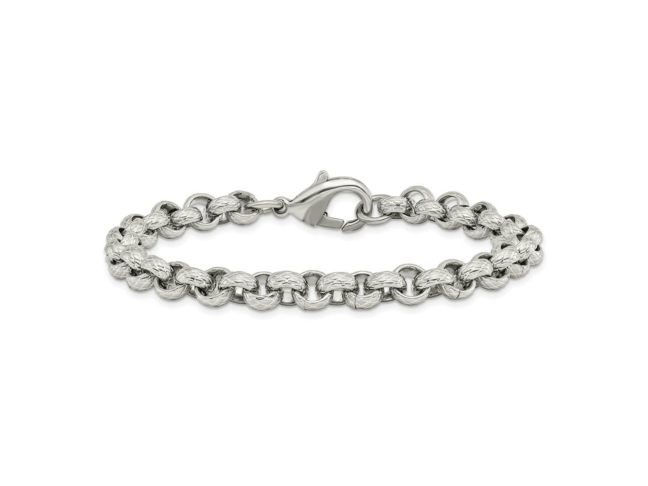 FJC Finejewelers Stainless Steel Rolo Polished and Textured Link Bracelet 8.25 Inches x 7 mm
