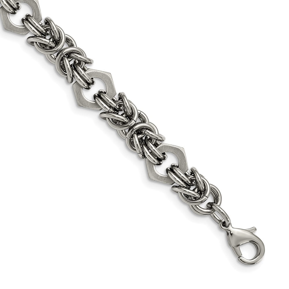 FJC Finejewelers Stainless Steel Fancy Brushed and Polished Bracelet 8.25 Inches x 7.3 mm