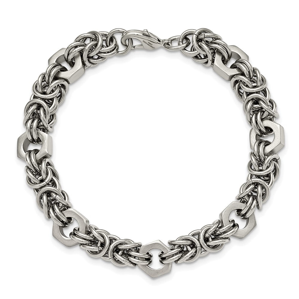 FJC Finejewelers Stainless Steel Fancy Brushed and Polished Bracelet 8.25 Inches x 7.3 mm