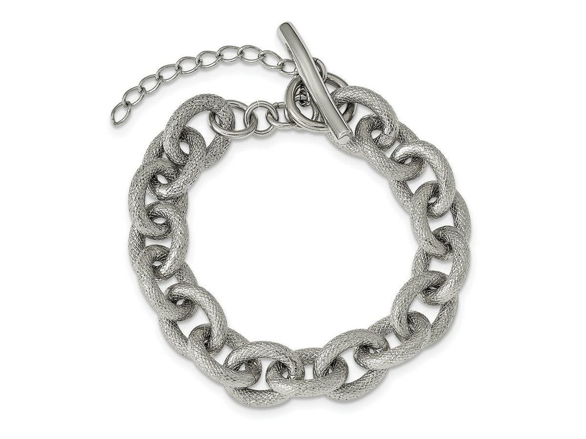 FJC Finejewelers Stainless Steel Fancy Polished and Textured 7in Bracelet 7 Inches x 11.8 mm