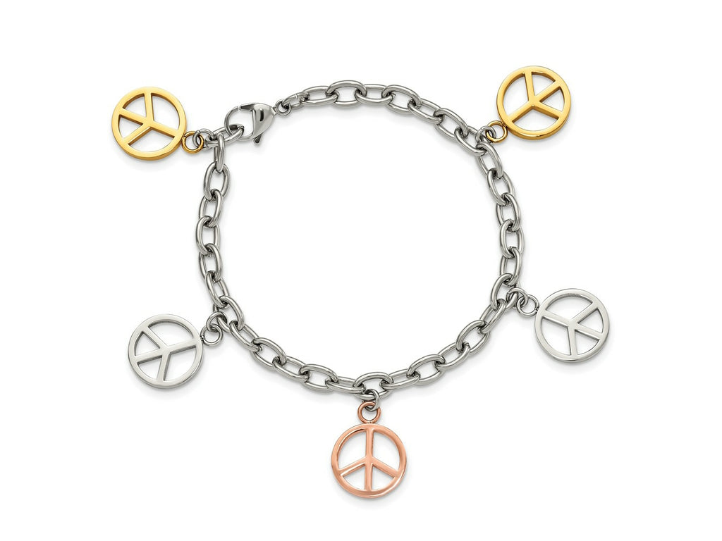 FJC Finejewelers Stainless Steel Bracelets with Station Polished Rose and Yellow IP Peace Sign Charms 8.