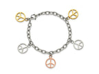 FJC Finejewelers Stainless Steel Bracelets with Station Polished Rose and Yellow IP Peace Sign Charms 8.