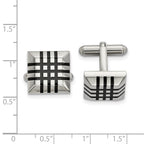 FJC Finejewelers Stainless Steel Polished with Black Rubber Stripes Cufflinks 20 x 18 mm
