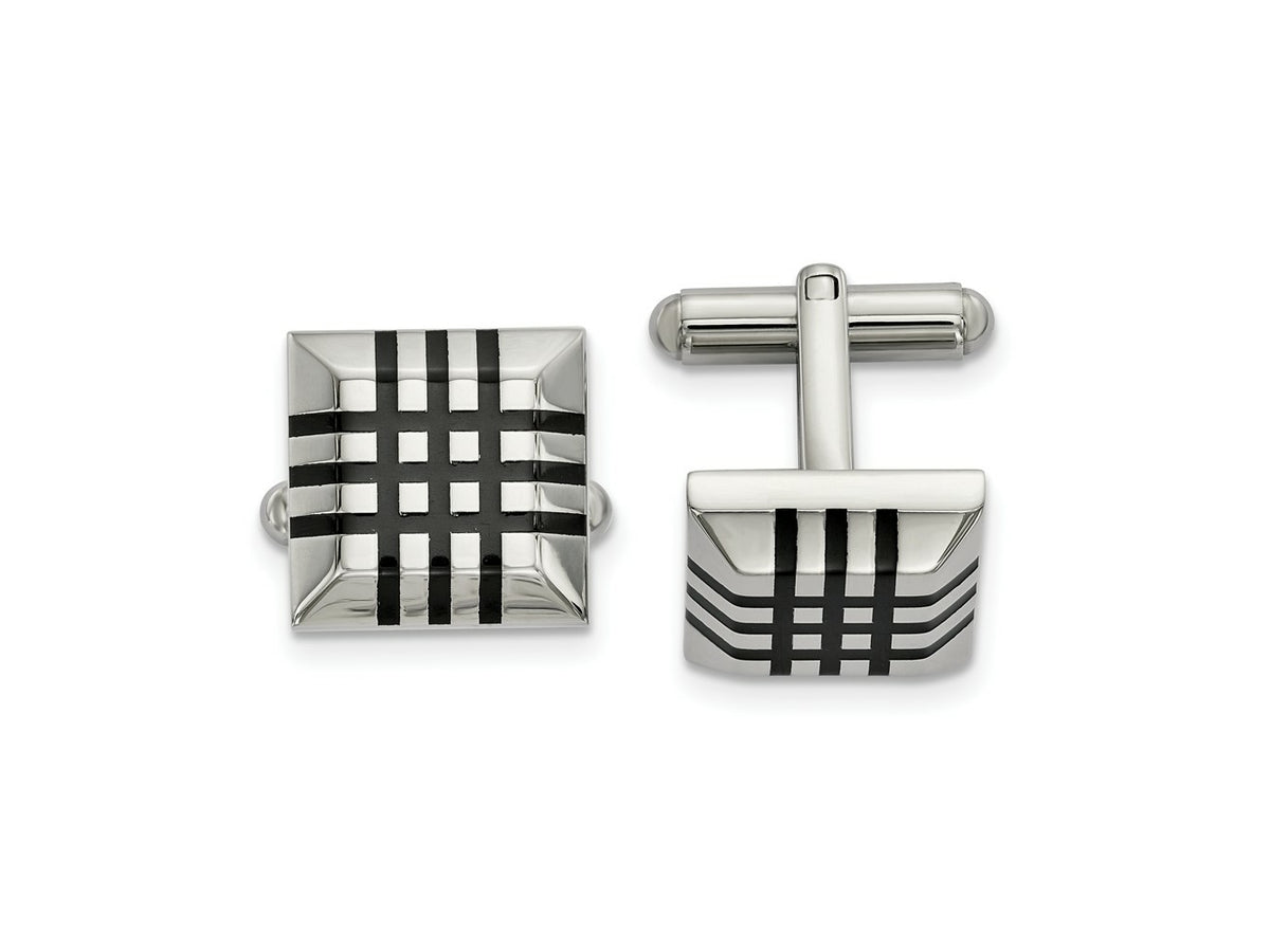 FJC Finejewelers Stainless Steel Polished with Black Rubber Stripes Cufflinks 20 x 18 mm