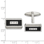 FJC Finejewelers Stainless Steel Polished and Textured Black Carbon Fiber Inlay CZ Cufflinks 21 x 19 mm