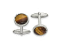 FJC Finejewelers Stainless Steel Polished Tiger's Eye Circle Cufflinks 23 x 15 mm