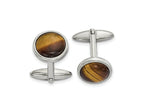 FJC Finejewelers Stainless Steel Polished Tiger's Eye Circle Cufflinks 23 x 15 mm