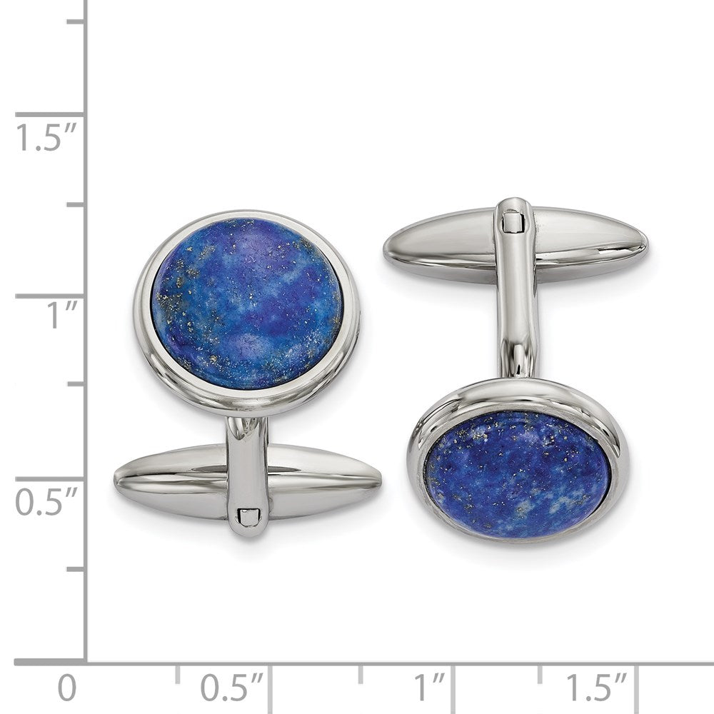 FJC Finejewelers Stainless Steel Polished Lapis Circle Cufflinks 25 x 19 mm