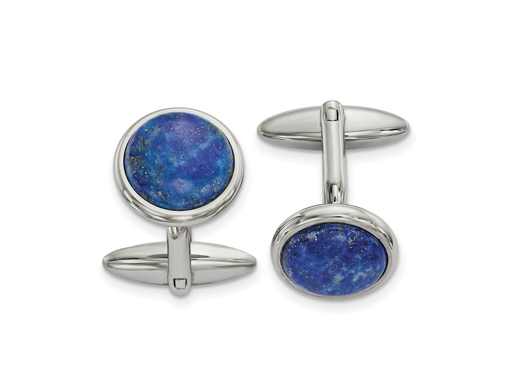 FJC Finejewelers Stainless Steel Polished Lapis Circle Cufflinks 25 x 19 mm