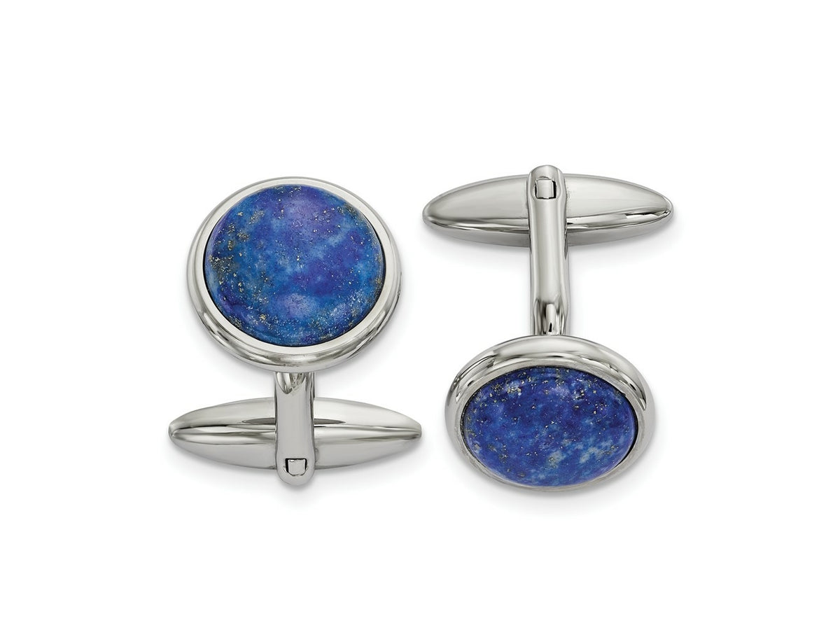 FJC Finejewelers Stainless Steel Polished Lapis Circle Cufflinks 25 x 19 mm