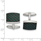 FJC Finejewelers Stainless Steel Polished Black and Green Carbon Fiber Inlay Cufflinks 16 x 19 mm