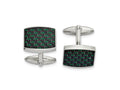 FJC Finejewelers Stainless Steel Polished Black and Green Carbon Fiber Inlay Cufflinks 16 x 19 mm