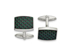 FJC Finejewelers Stainless Steel Polished Black and Green Carbon Fiber Inlay Cufflinks 16 x 19 mm