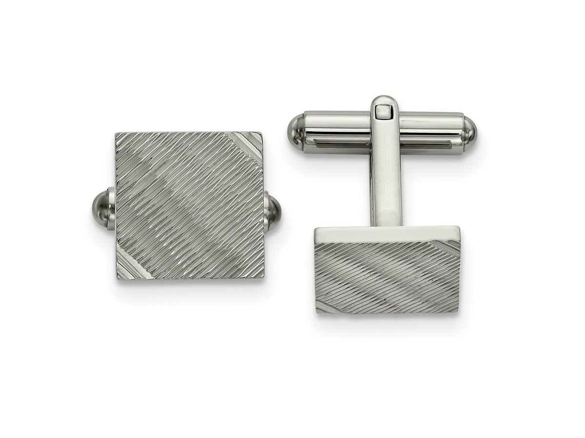 FJC Finejewelers Stainless Steel Polished and Textured Square Cufflinks 12 x 13 mm