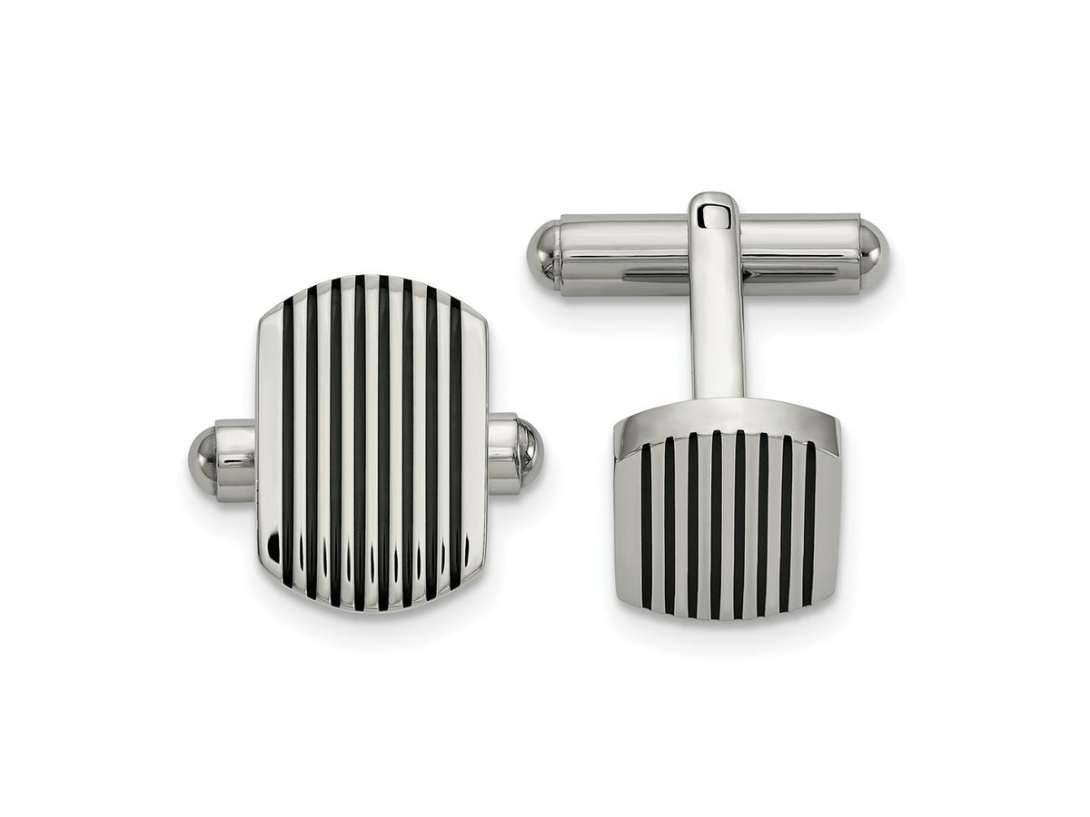 FJC Finejewelers Stainless Steel Polished Black IP-plated Striped Cufflinks 15 x 15 mm