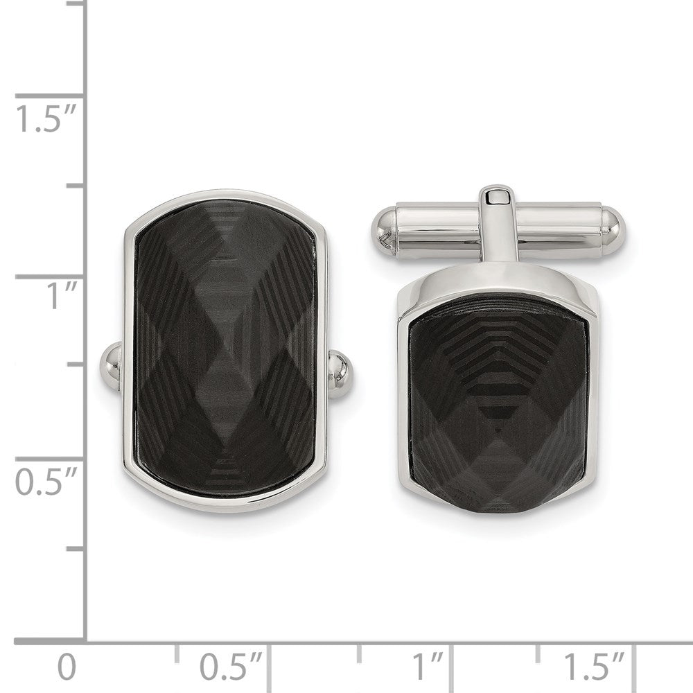FJC Finejewelers Stainless Steel Polished Solid Black Carbon Fiber Inlay Cufflinks 13 x 13 mm