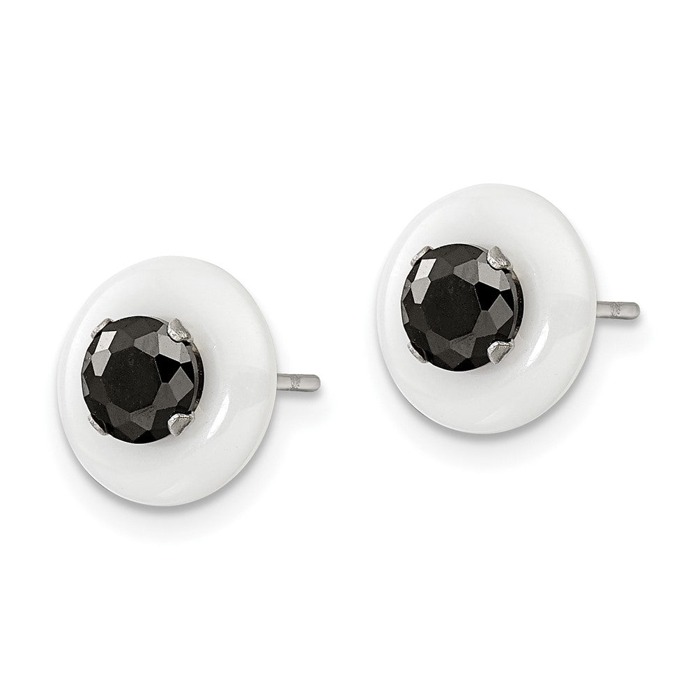 FJC Finejewelers Stainless Steel Stud Polished White Ceramic with Black CZ Post Earrings 9 x 9 mm