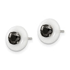 FJC Finejewelers Stainless Steel Stud Polished White Ceramic with Black CZ Post Earrings 9 x 9 mm