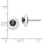 FJC Finejewelers Stainless Steel Stud Polished White Ceramic with Black CZ Post Earrings 9 x 9 mm