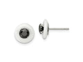 FJC Finejewelers Stainless Steel Stud Polished White Ceramic with Black CZ Post Earrings 9 x 9 mm