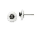 FJC Finejewelers Stainless Steel Stud Polished White Ceramic with Black CZ Post Earrings 9 x 9 mm