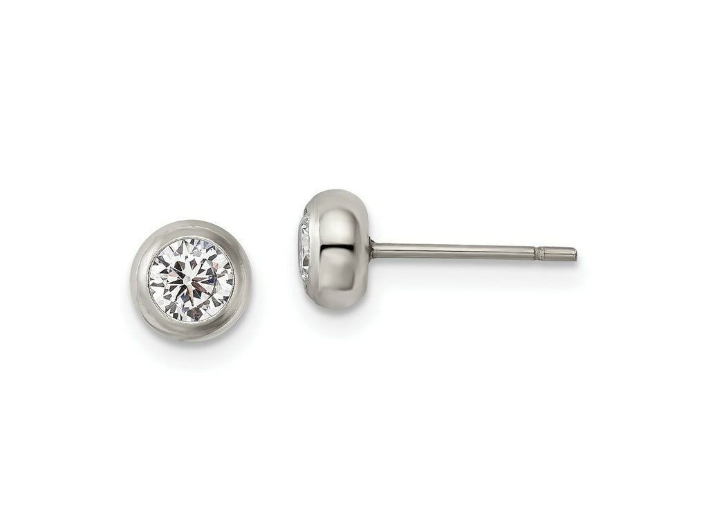 FJC Finejewelers Stainless Steel Polished 4mm Bezel CZ Stud Post Earrings 5 mm x 5 mm