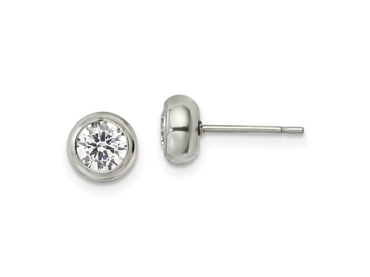 FJC Finejewelers Stainless Steel Polished 5mm Bezel CZ Stud Post Earrings 6 mm x 6 mm