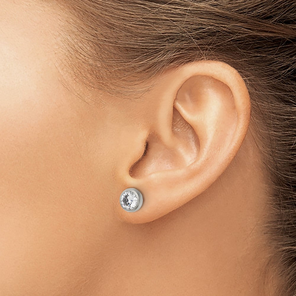 FJC Finejewelers Stainless Steel Polished 6mm Bezel CZ Stud Post Earrings 7 mm x 7 mm