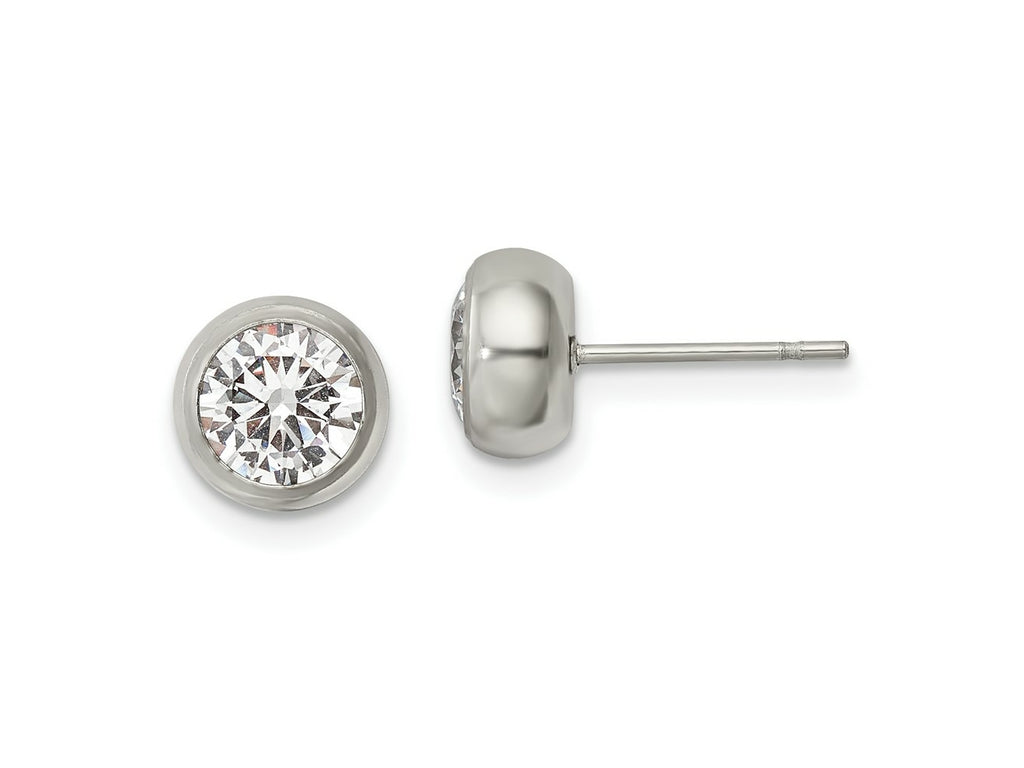 FJC Finejewelers Stainless Steel Polished 6mm Bezel CZ Stud Post Earrings 7 mm x 7 mm