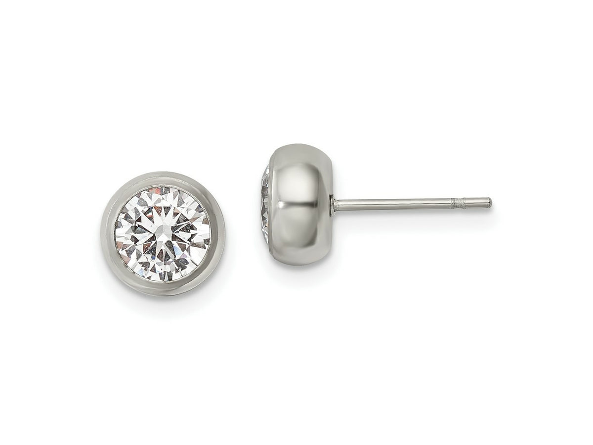 FJC Finejewelers Stainless Steel Polished 6mm Bezel CZ Stud Post Earrings 7 mm x 7 mm