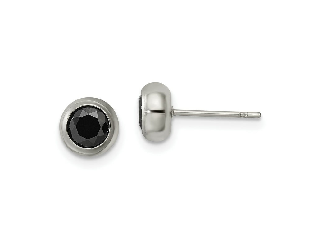 FJC Finejewelers Stainless Steel Polished 5mm Bezel Black CZ Stud Post Earrings 6 mm x 6 mm