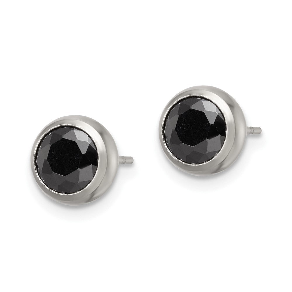 FJC Finejewelers Stainless Steel Polished 6mm Bezel Black CZ Stud Post Earrings 7 mm x 7 mm
