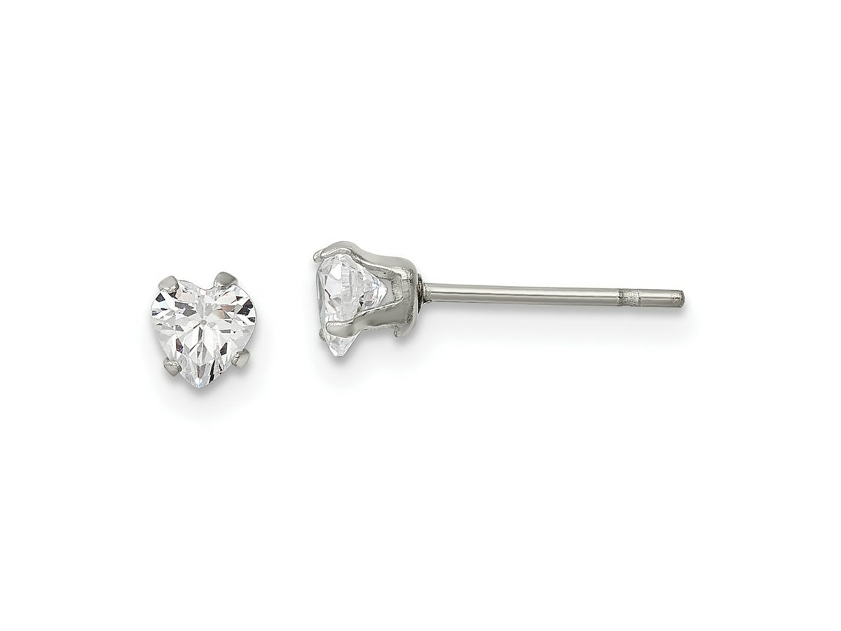 FJC Finejewelers Stainless Steel Polished 4mm Heart CZ Stud Post Earrings 4 mm x 3 mm