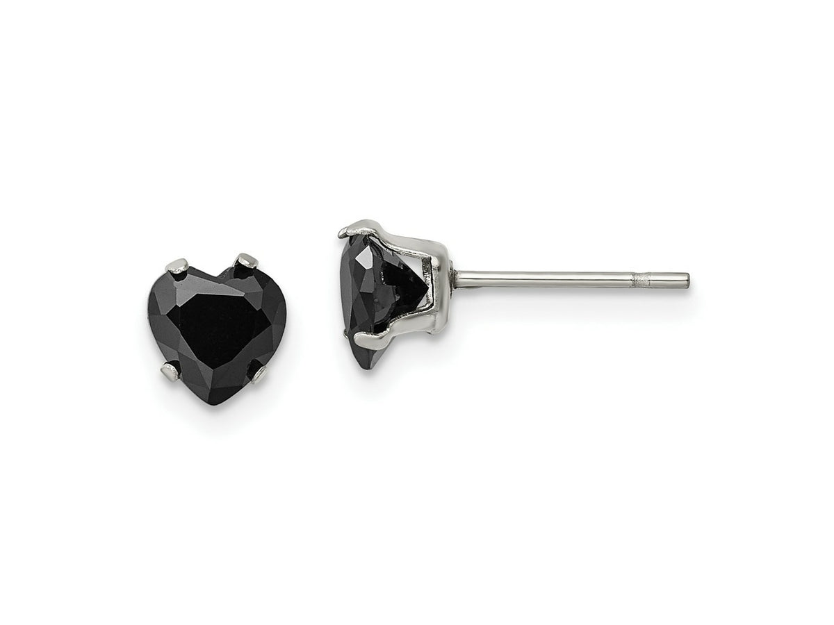 FJC Finejewelers Stainless Steel Polished Black Heart CZ Stud Post Earrings 6 x 6 mm