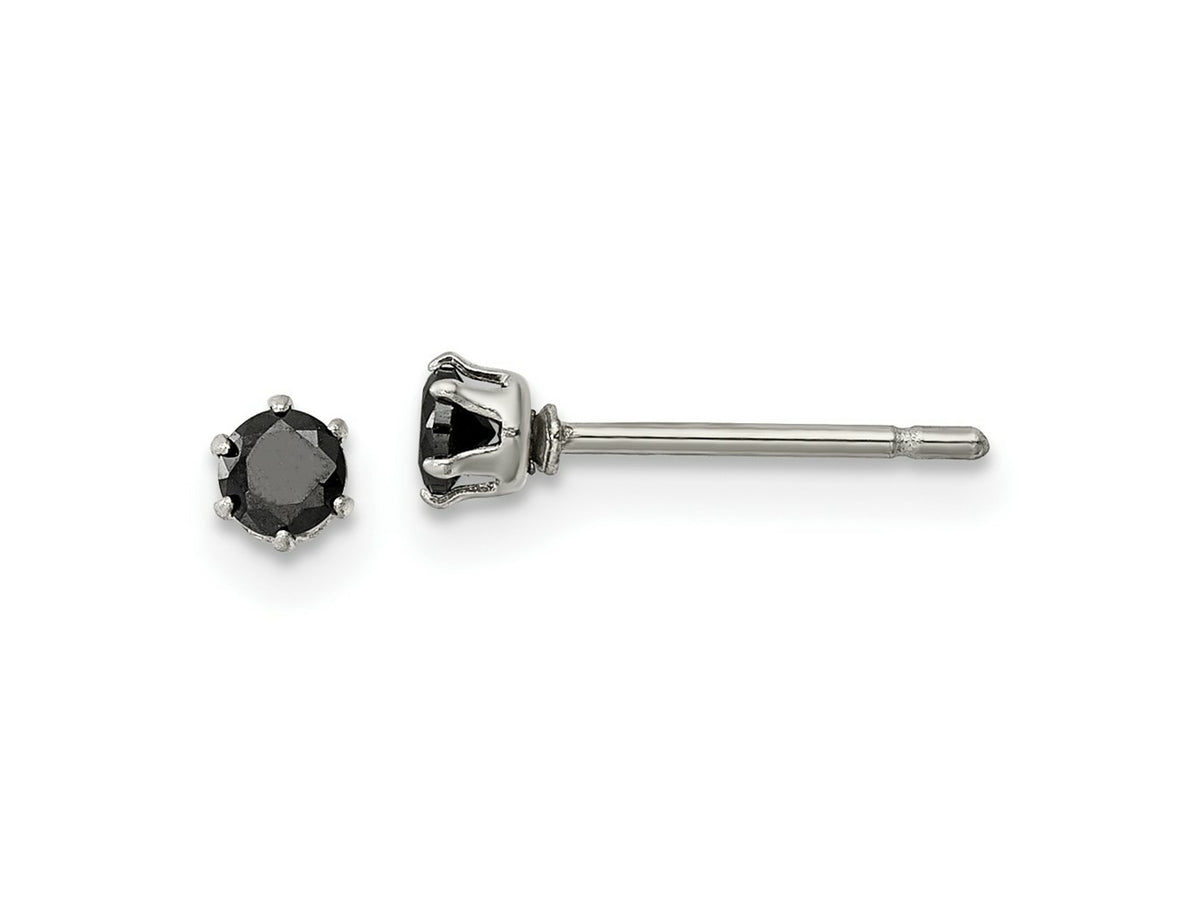 FJC Finejewelers Stainless Steel Polished Black Round CZ Stud Post Earrings 3 x 3 mm
