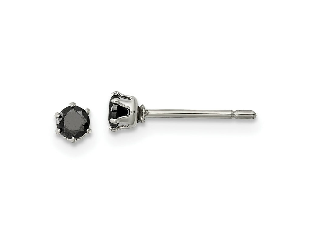 FJC Finejewelers Stainless Steel Polished Black Round CZ Stud Post Earrings 3 x 3 mm