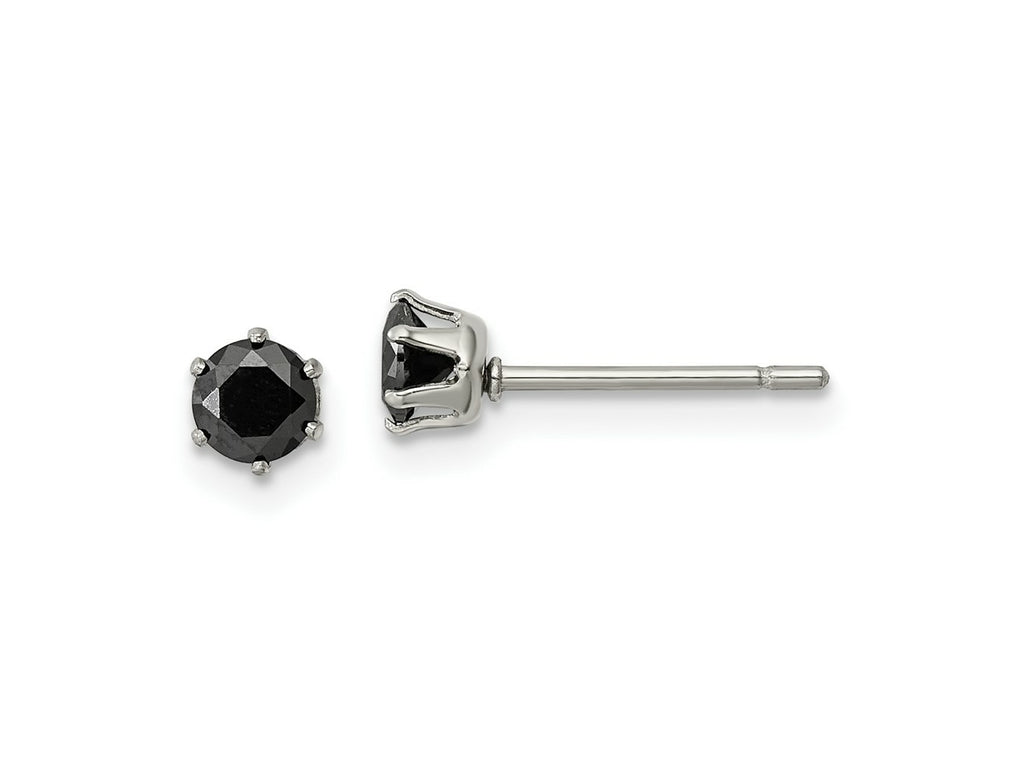FJC Finejewelers Stainless Steel Polished Black Round CZ Stud Post Earrings 4 x 4 mm