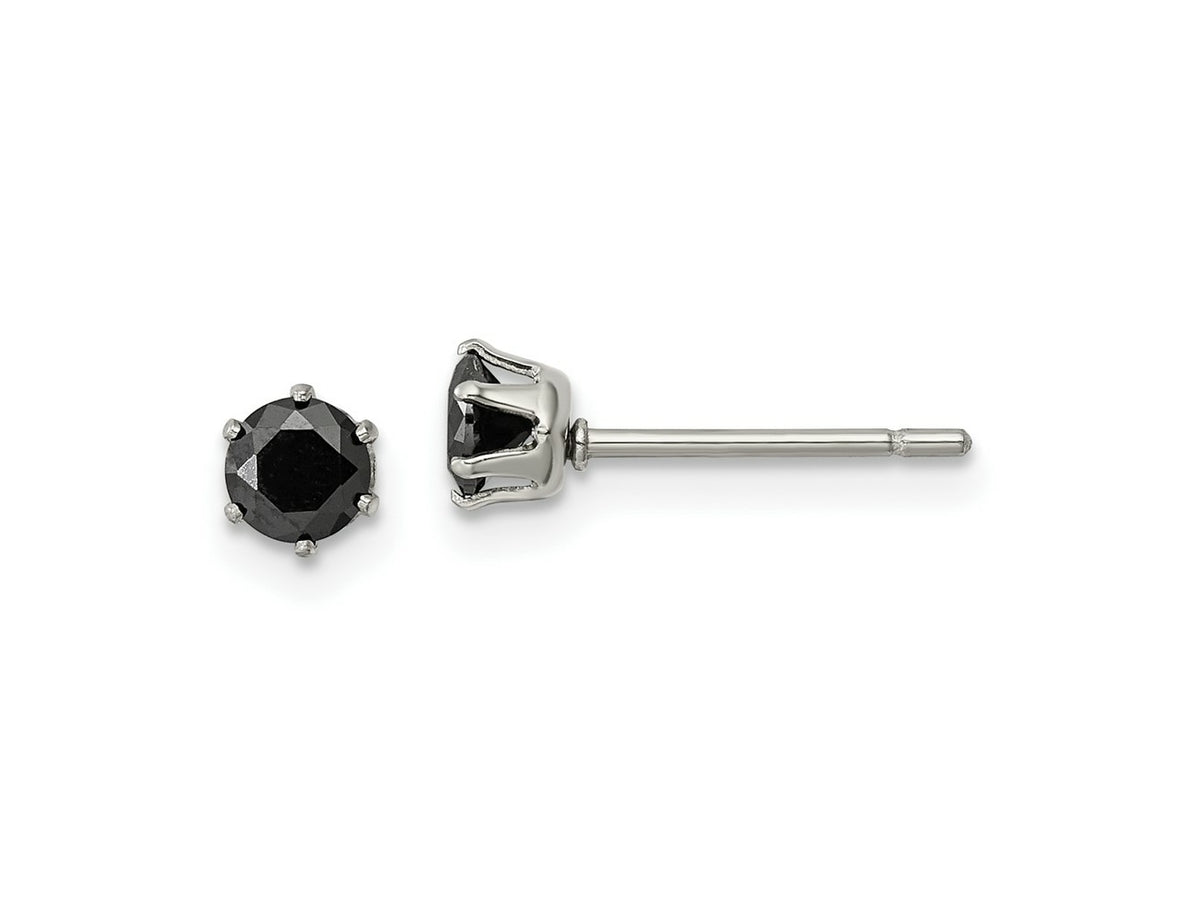 FJC Finejewelers Stainless Steel Polished Black Round CZ Stud Post Earrings 4 x 4 mm