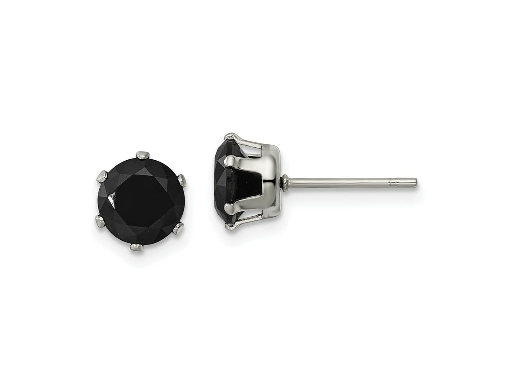 FJC Finejewelers Stainless Steel Polished Black Round CZ Stud Post Earrings 7 x 7 mm